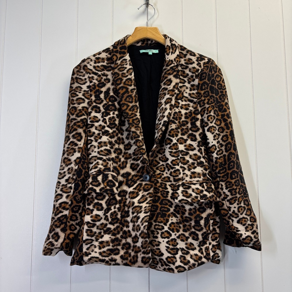Karlie Womens Mob Wife Leopard Print Blazer Size M Office Career Maximalist Chic